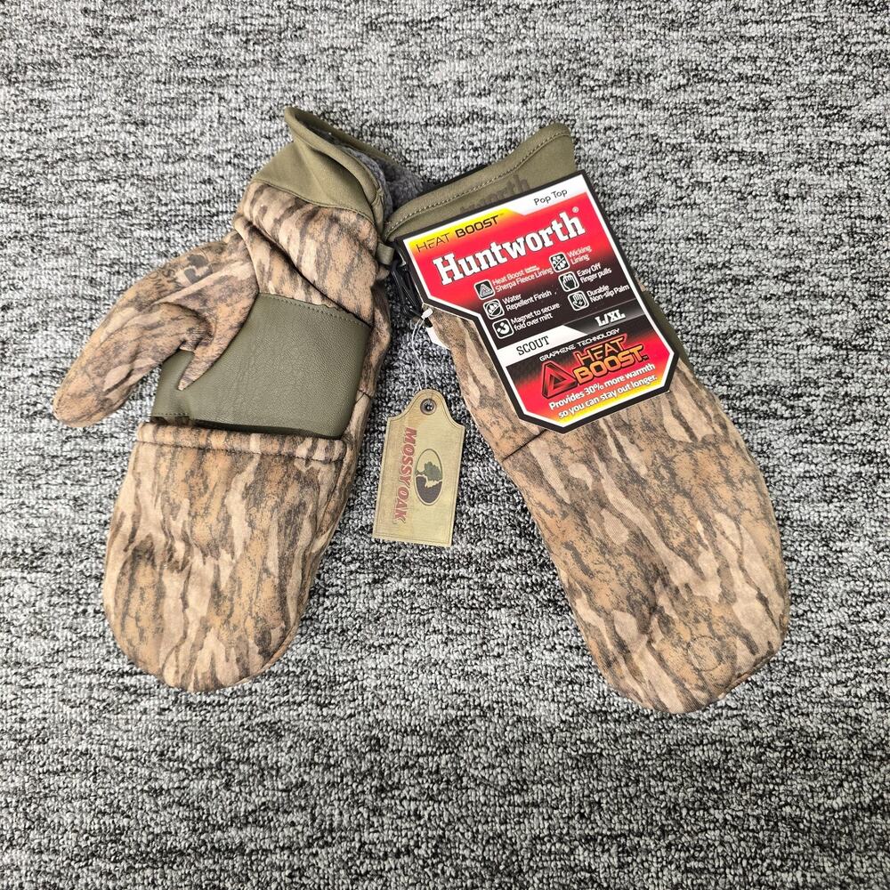 Huntworth Scout Heat Boost Pop Top Hunting Mittens Men's L/XL Mossy Oak Camo NWT